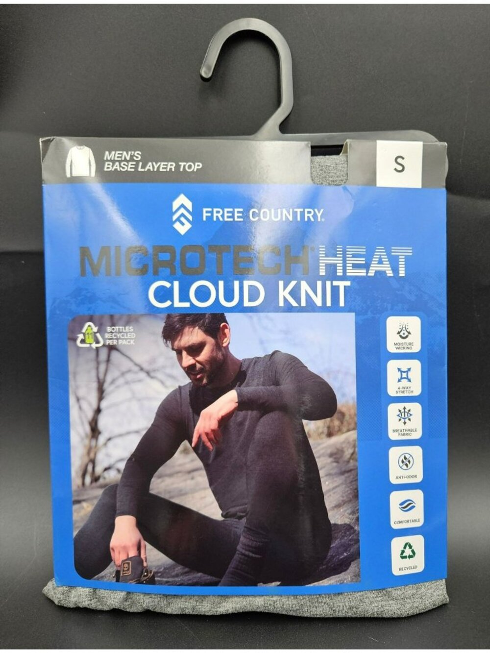 Free Country Mens Microtech Heat Cloud Knit Base Layer Top Size S Rocky Color